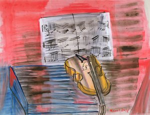 黄色いヴァイオリン（紙にグワッシュと鉛筆） 作： Raoul Dufy