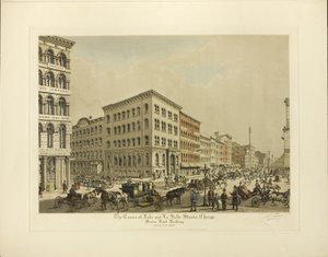 レイク ストリートとラ サール ストリートの交差点、シカゴ、1864 年のマリン バンク ビルディング 作： Raoul Varin