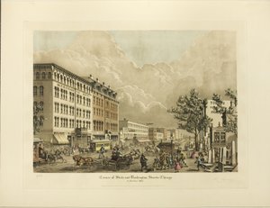 1865 年、シカゴ、ステート ストリートとワシントン ストリートの角