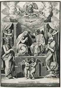 洗礼者聖ヨハネと聖ヒエロニムスの前で聖母の戴冠式 作： Raphael (1483 1520) (after)
