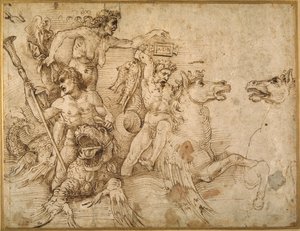 アンレア・マンテーニャ作「トリトンの戦い」（白紙にペン・茶インク 作： Raphael