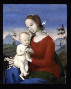 聖母子と鳥（木に油彩） 作： Raphael (1483 1520)