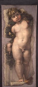 花綱をつけたプット（フレスコ画の断片） 作： Raphael