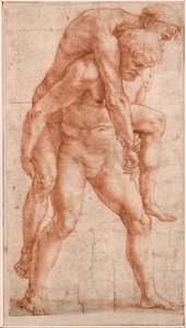 老人を背負う若い男（アエネアスとアンキセス） 1514年頃 三彩・紙