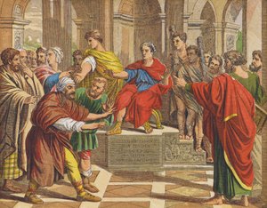 セルギウス・パウルスの前で失明させられた魔術師エリマス（カラーリトグラフ） 作： Raphael (1483 1520) (after)