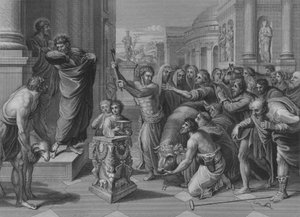 リストラのパウロとバルナバ、使徒行伝14章8-19節（彫刻 作： after Raphael