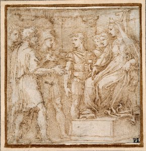 謁見するトロイア人を迎えるディド、「クオス・エゴ」彫刻のボーダーシーンのための習作 作： Raphael