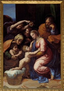 フランシスコ1世の大聖家族』で知られる聖家族 ラファエロ（ラファエロ・サンツィオ）の絵画（1483-1520） 日。2,07x1,4 m 作： Raphael