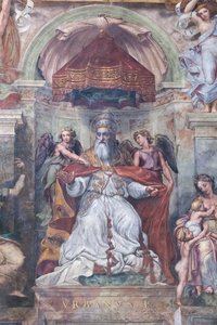 正義と慈善の間の教皇ウルバンI 作： Raphael (1483 1520)