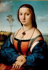 マッダレーナ・ドーニの肖像 ラファエロ・サンツィオ・ディ・ラファエロ（1483-1520）の絵画 1506年 日63x45 cm フィレンツェ、ピッティ宮殿、ガレリア・パラティーナ 作： Raphael