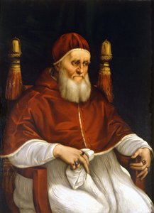 教皇ユリウス2世（1503-1513）の肖像。ラファエロ(Raffaello Sanzio)作の絵画。フィレンツェ、ウフィツィ美術館