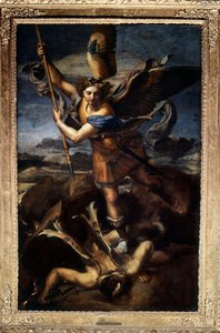 竜を倒す聖ミカエル、または大聖ミカエル ラファエロ・サンツィオ・ディ・ラファエロ（1483-1520）の絵画 1518．日 2,68x1,6 m パリ・ルーヴル美術館