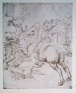 セント・ジョージとドラゴン - ドローイング、1505年頃 作： Raphael