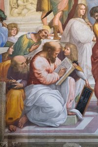 Ateenan koulu, yksityiskohta Pythagoras ja hänen oppilaitaan, Stanza della Segnatura 作： Raphael (1483 1520)