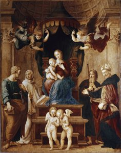 4人の天使と4人を連れた聖母（絵画 作： Raphael