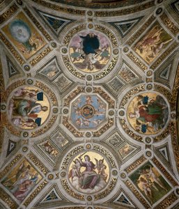 Stanza della Segnatura の天井、1510～1511年頃。 作： Raphael