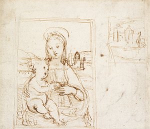 聖母子の絵の習作、c1500-1504 作： Raphael