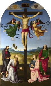 聖母マリア、聖人と天使と十字架につけられたキリスト 作： Raphael