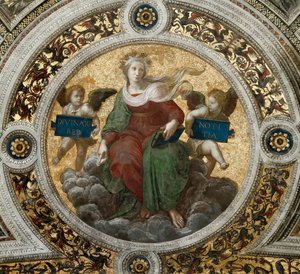 神学。 Stanza della Segnatura のフレスコ画の天井、1510～1511 年頃。 作： Raphael