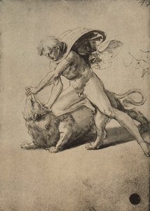 ライオンと戦うサムソン。ラファエルの絵。ギャラリーデルアカデミア、ヴェネツィア 作： Raffaello Sanzio Raphael