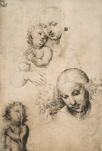 マドンナと子供のための勉強、ラファエロサンツィオの絵。内閣描画と版画、ウフィツィ美術館、フィレンツェ 作： Raffaello Sanzio Raphael