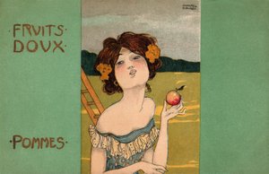 リンゴ狩り、1900年頃（イラスト） 作： ラファエル・キルヒナー