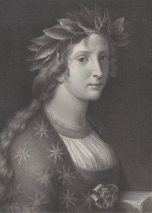 詩、月桂樹の冠を持つ女性、1827年 作： Raphael Morghen