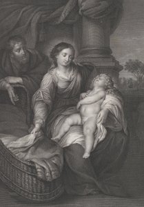 聖家族、キリストの子供が聖母の膝の上で眠っています。 1778～86年 作： Raphael Morghen