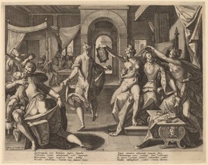 側室の間のサルダナパルス、1589年。 作： Raphael Sadeler
