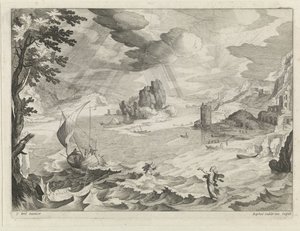 ガリラヤの海の嵐の中でキリストと弟子たちと海の風景 作： Raphaël Sadeler (II)