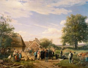 ソローニュのクードレーの農場を訪れるナポレオン 3 世 レイモンド・エスブラット (1809-1856) による 19 世紀のオルレアンの絵画。 美術館 作： Raymond Esbrat