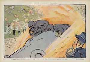 オーヴェルニュ・サーキット・モーターレース。Le Rireのイラスト（カラーリトグラフ） 作： Raymond de la Neziere