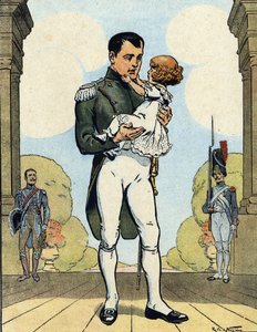 皇帝ナポレオン1世（1769-1821）と息子エグロン（1811-1832）（ローマ王ナポレオン2世、ライヒシュタット公）の肖像（フランス皇帝ナポレオン1世と息子ナポレオン2世）。 作： Raymond de la Neziere