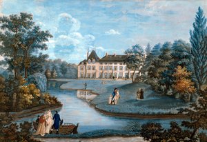 マルメゾン城のファサードと公園の眺め。 レジーナ・キャサリン・キャリーの水彩画。 19世紀初頭。 マルメゾン。 ミュゼ ドゥ シャトー (Musee Du Chateau) - マルメゾン城の正面と公園の眺め。 レジーナ・キャサリン・キャリーの水彩画。 早い 作： Regina Catherine Carey