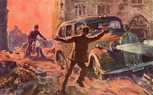 Firemen of the wartime British National Fire Service being alerted to the presence of a badly wounded victim of an air raid, World War II   1451309   ja       japanese Successfully Translated  Original: Archer on Horseback Translat: Archer on Horseback 143