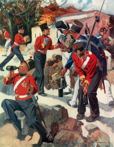 Entente Cordiale - ウェリントンの半島での作戦中に贈り物を分かち合う英仏軍（カラーリトグラフ） 作： レジナルド・トーマス・クリーバー