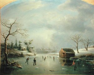 ニュージャージー州モリスタウンのスケート池（油彩・キャンバス） 作： Regis Francis Gignoux