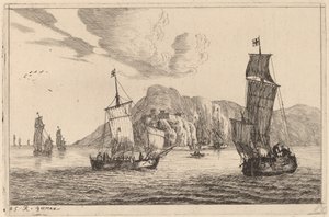 山岳背景を持つ港のシーン 作： Reinier Nooms, called Zeeman