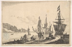 17世紀の帆船のある湾。 作： Reinier Zeeman