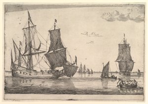 大型帆船と手漕ぎボート、17世紀。 作： Reinier Zeeman