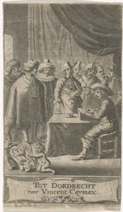 商人, ∥において∥, 机 タイトルページ: J. van der Does e.a., Verscheyde voyagien, orte reysen, 1652 作： Reinier van Persijn