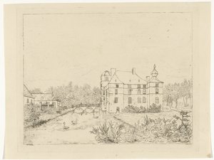 キャッネンブルフ城と連絡橋の家々の側面図 作： Reinierus Albertus Ludovicus baron van Isendoorn à Blois