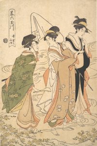 イデイデノヤマブキの山バラ、シリーズ A パロディックな六つの宝石川 Y... から。 1795年。 作： Rekisentei Eiri