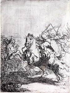A Cavalry Fight（紙にペンとインク 作： Rembrandt Harmensz. van Rijn