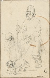 盲目の乞食少年と犬 作： Rembrandt van Rijn