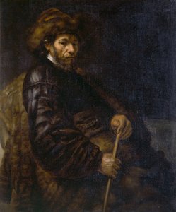 棒を持って座る男（キャンバスに油彩） 作： Rembrandt Harmensz. van Rijn