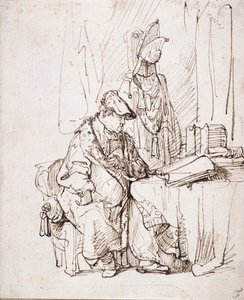 A Actor in his Dressing Room（白い紙にペンと茶色のインク 作： Rembrandt Harmensz. van Rijn