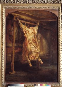 牛肉の皮 牛肉の枝肉をバラバラにする。ハーメンツ・ファン・レインの絵画 レンブラント（1606-1669 作： Rembrandt van Rijn