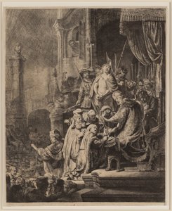 ピラトの前のキリスト：大きな皿 作： Rembrandt van Rijn