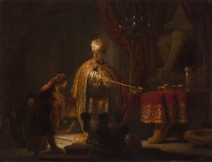 アイドル・ベルの前のダニエルとサイラス 作： Rembrandt Harmensz. van Rijn